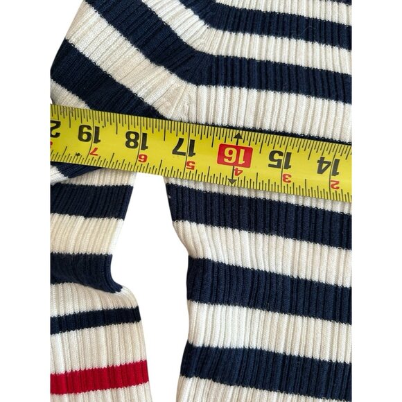 Ladies Navy Red Size L Knit 3/4 Sleeve Long Round Neck Sweater Stripe Dress Barn - Picture 6 of 8